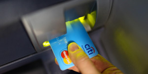 A Mastercard Inc. logo sits on a Citi banking card placed in an automated teller machine (ATM) inside a Citibank bank branch operated by Citigroup Inc. in Moscow, Russia, on Tuesday, April 22, 2014. Bankers collected $108 million on Russian deals through April 20, compared with $325 million a year earlier, according to data from Freeman & Co., a New York consulting firm. Photographer: Andrey Rudakov/Bloomberg via Getty Images