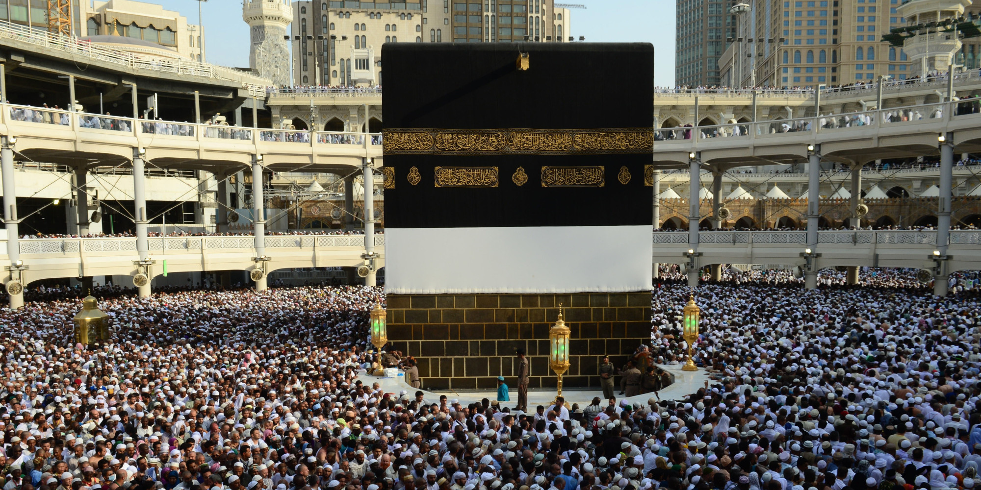 MECCA, SAUDI ARABIA -  SEPTEMBER 30: Muslim pilgrims from all around the world circle counterclockwise Islam's holiest shrine, the Kaaba, ahead of upcoming Eid Al-Adha (Feast of Sacrifice) at Masjid al-Haram (the Grand Mosque) in the Muslim holy city of Mecca, Saudi Arabia on September 30, 2014. (Photo by Dilek Mermer/ Anadolu Agency/Getty Images)