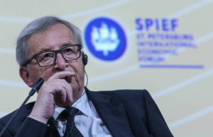 ST PETERSBURG, RUSSIA, JUNE 16, 2016: EUROPEAN COMMISSION PRESIDENT JEAN-CLAUDE JUNCKER LOOKS ON AT THE OPENING OF THE 2016 ST. PETERSBURG INTERNATIONAL ECONOMIC FORUM SPIEF 2016 AT THE EXPOFORUM CONVENTION AND EXHIBITION CENTRE.