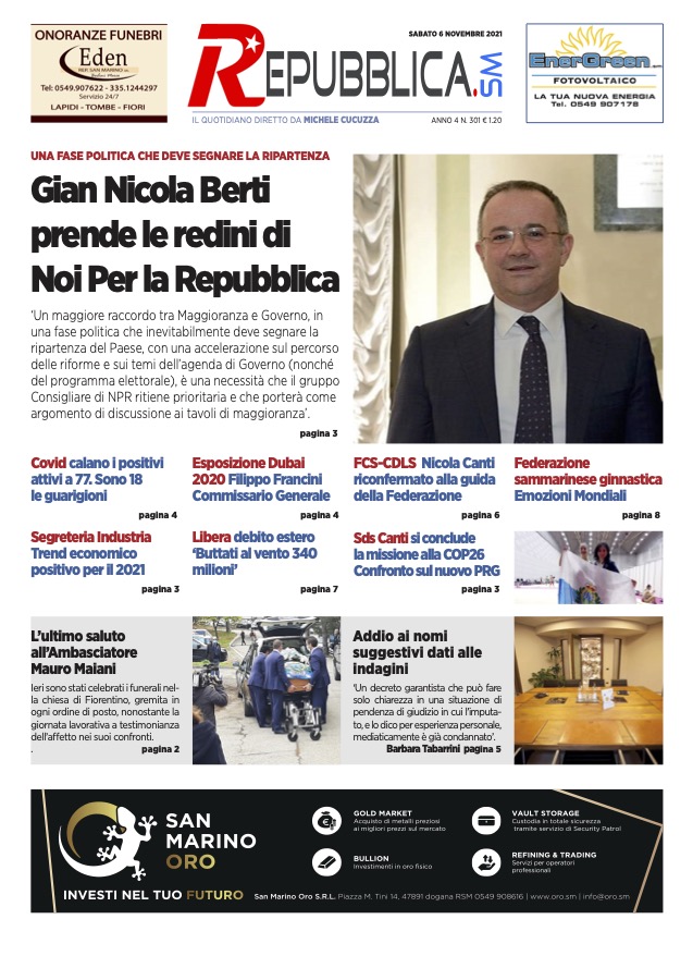 San Marino. La prima pagina de LA REPUBBLICASM – GiornaleSM