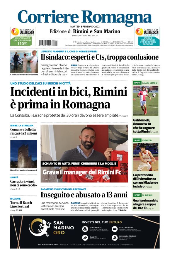 RASSEGNA STAMPA La prima pagina del Corriere Romagna GiornaleSM