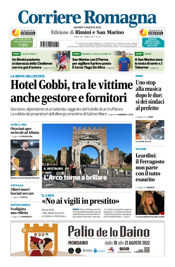 RASSEGNA STAMPA La prima pagina del Corriere Romagna GiornaleSM