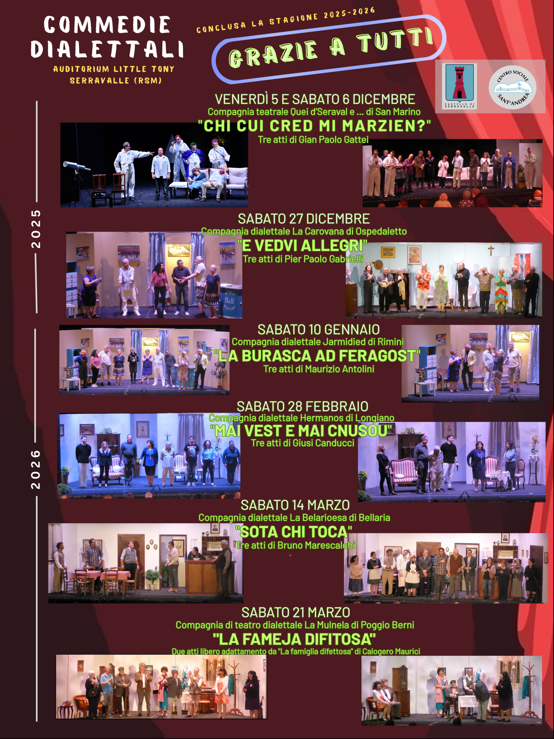 San Marino - Commedie dialettali: grande successo per la rassegna all'Auditorium Little Tony