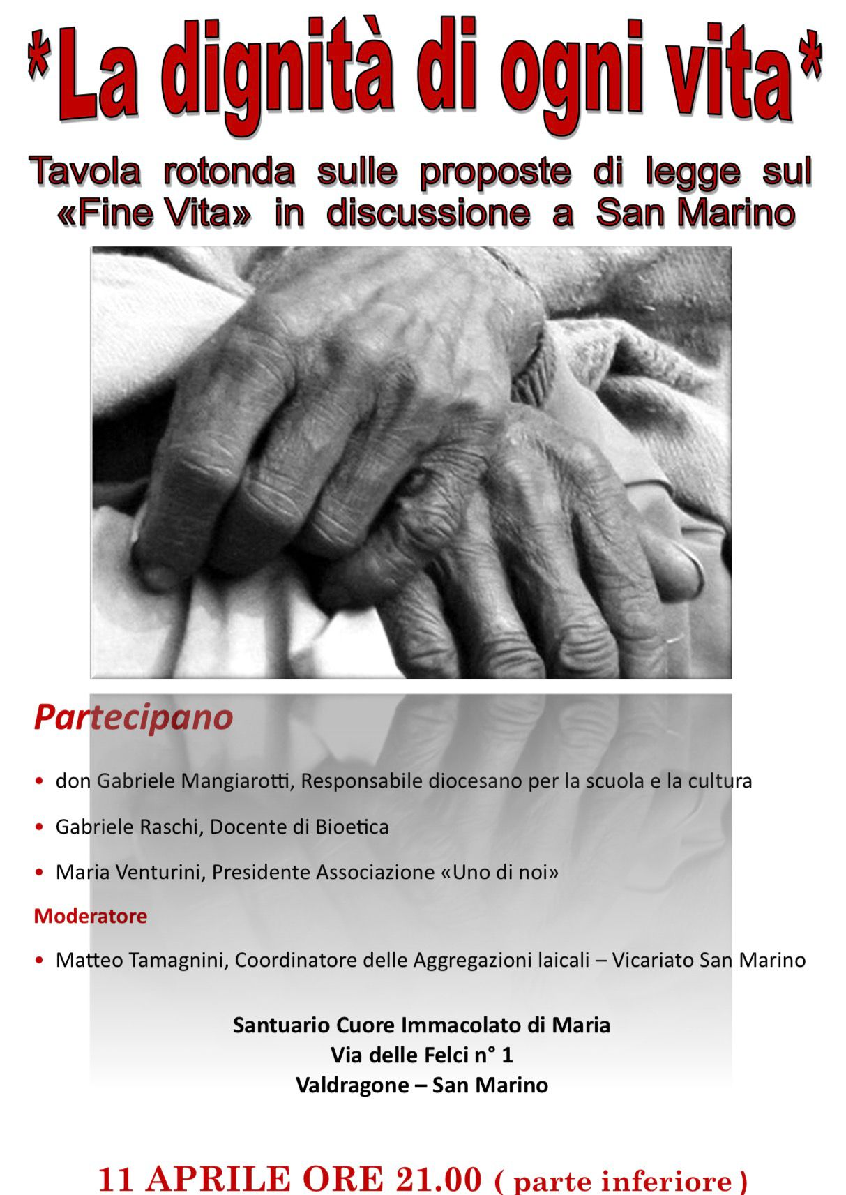 San Marino - Tavola Rotonda sul Fine Vita al Santuario di Valdragone