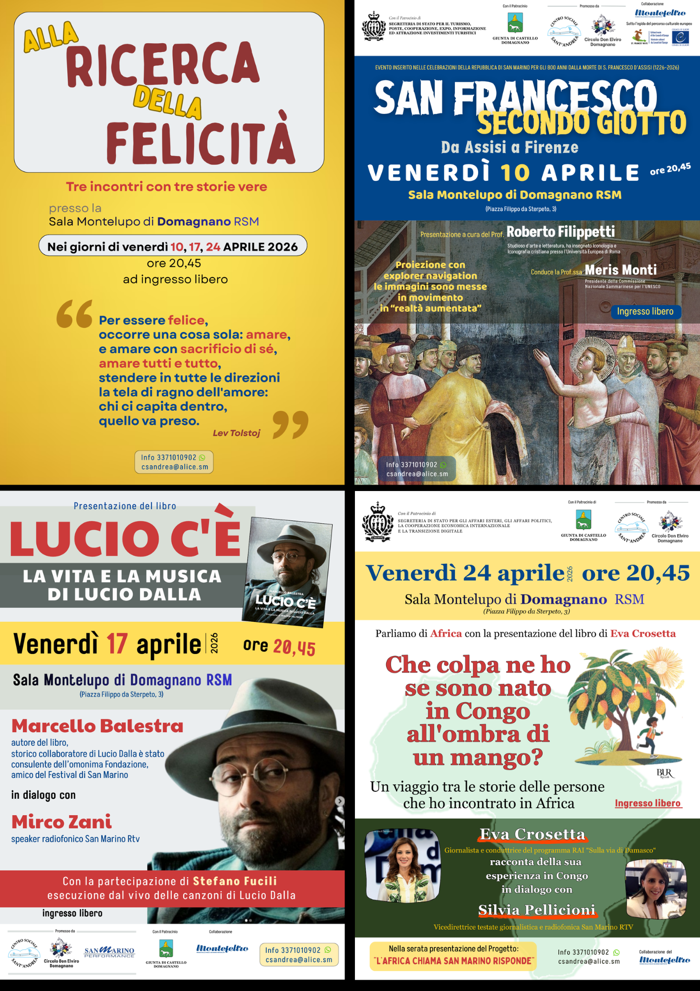 San Marino - Alla ricerca della felicità: tre serate di riflessione a Domagnano